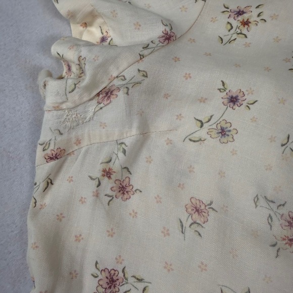 Vintage 90s Eddie Bauer Women XXL Linen Floral Maxi Dress Cream Short Sleeve - Picture 5 of 9